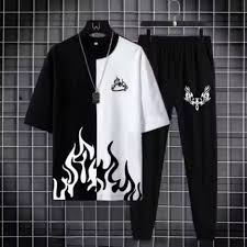 New trendy fired printed black & white premium quality tracksuit for men and boys